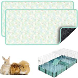 Guinea Pig Bedding, Guinea Pig Fleece Cage Liner 49x24 2Pack, Washable Waterproof Reusable & Anti Slip, Absorbent Guinea Pig Pee Pad for Small Animal, Rabbit, Bunny, Chinchilla, Green