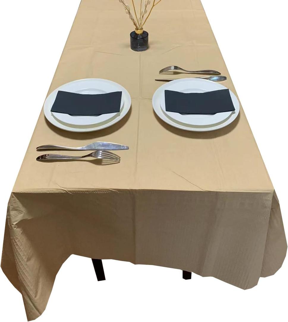 [6 Pack] Kraft Paper Tablecloth Disposable for Rectangle Tables, 54 X 108 Inch Party Table Cover with Plastic Backing, Waterproof 3 Ply Table Cloth for Indoor Outdoor Picnic BBQ Graduation (Kraft - New Pattern)