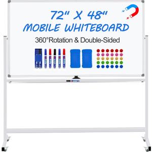 Max-officoo Magnetic White Board Dry Erase Whiteboard with Rolling Stand 72"x48" Double-Sided Mobile Large White Board on Wheels, Including 3 Magnetic Erasers, 7 Markers, 30 Magnets