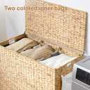 Laundry Hamper with Wheels, 52.8 Gallon(200L) Water Hyacinth Laundry Basket with Lid, 3-Section Wicker Clothes Hamper with 3 Removable Liners, Laundry Sorter with Side Pocket, Natural, 31.5"L x 15.75"W x 25.6"H