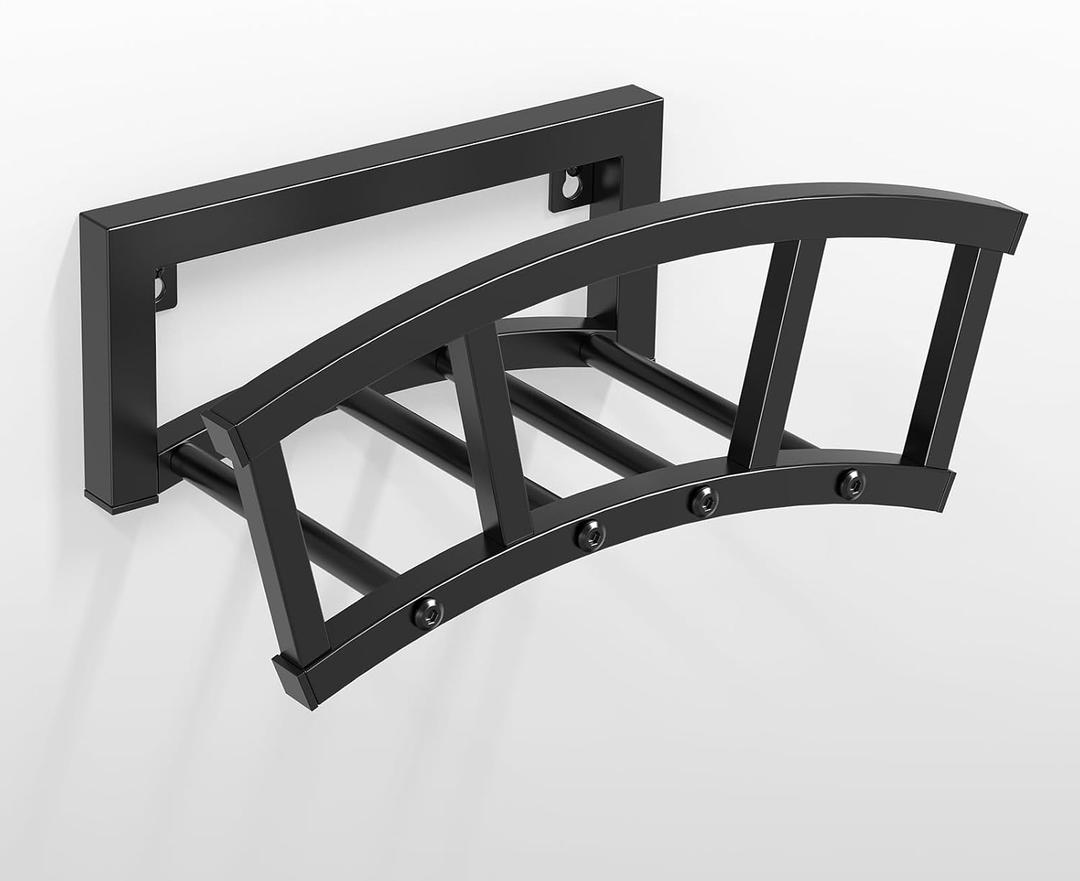 OLV Garden Hose Holder Wall Mounted, Outdoor Heavy Duty Metal Water Hose Holder Hanger Holds 125-ft Water Pipe, Sturdy Detachable Hose Storage Organizer Reel Rack for Outside Garden Lawn Yard Farm (Black)