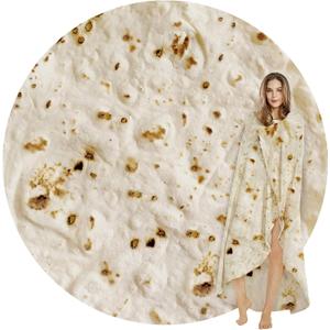 SeaRoomy Burritos Tortilla Throw Blanket, Tortilla Wrap Blanket, Novelty Funny Tortillas Round Blanket Giant Tortillas Round Soft Blankets for Adults and Kids (Beige, 60 inches)