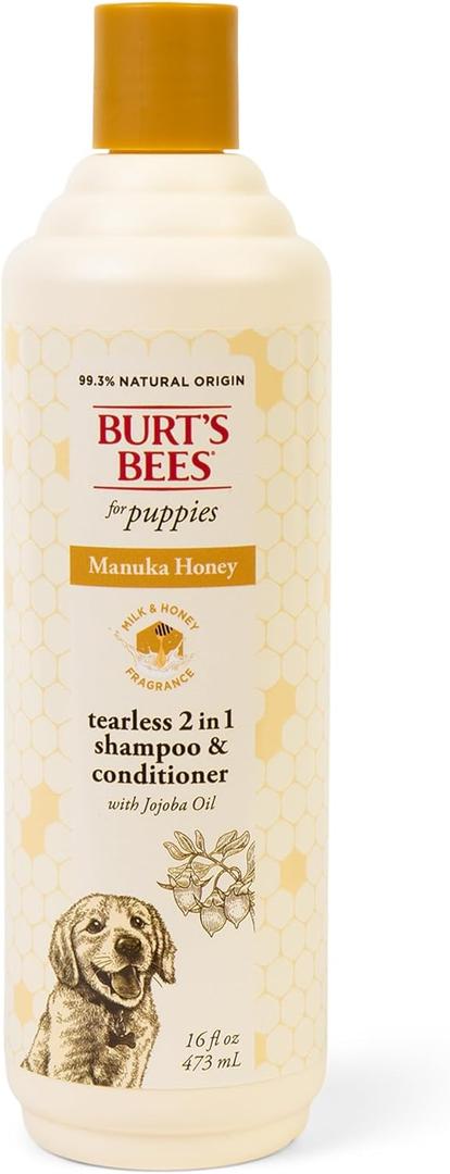 Burts Bees for Pets Manuka Honey Tearless 2 in 1 Shampoo and Conditioner for Puppies with Jojoba Oil, 16 Fl Oz