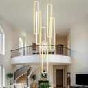 Flashing God Modern Chandelier,Gold Chandeliers with 6 Ring Led Foyer Chandeliers,Larger High Ceiling Chandelier for Living Room,Rectangle Chandelier for Entryway Staircase LED Dimming 2700k-6001k, Highest 138"