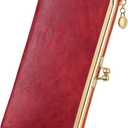 GOIACII Womens Wallet Ladies Vintage Billfold Compact Card Holder Long Zip Clutch Purse with Kiss Lock Red