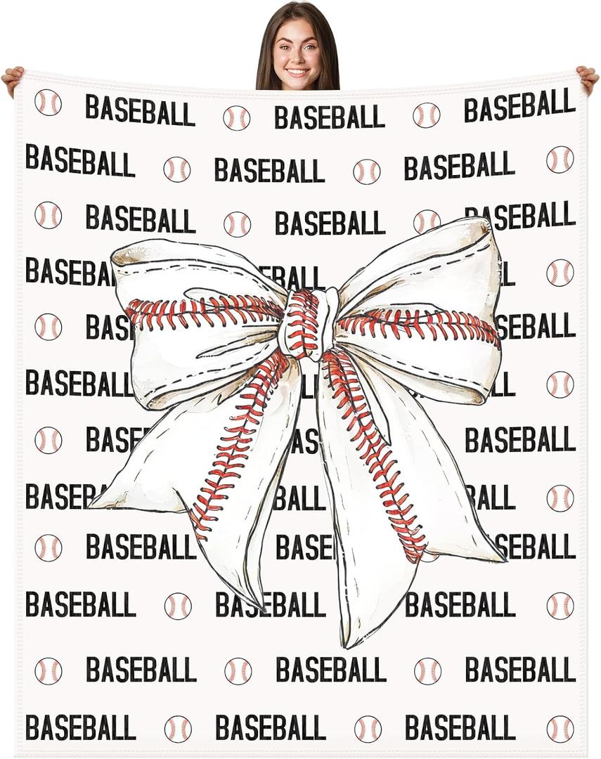 Baseball Coquette Bow Blanket 50 x 60 Inch Baseball Sports Throw Blanket Bow Stuff Team Gifts for Teen Girl Boy Ball Lovers Players Home Decor Halloween Christmas Thanksgiving Gift