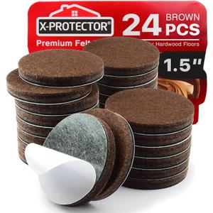 24 Heavy-Duty Felt Furniture Pads 1.5 1/4 Thick X-Protector! Round Felt Pads for Furniture Feet - The Best Felt Floor Protectors for Furniture to Prevent Scratches. Protect Your Hard Floor! (Brown)