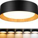 BrightHome Flush Mount Ceiling Light, 13in 2600LM 25W(300W Equiv), LED Ceiling Light Fixture 5CCT 2700K 3000K 4000K 5000K 6000K, Dimmable Ceiling Lamp for Bedroom Bathroom Hallway, Black and Wood