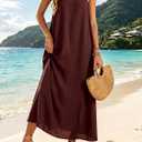 Women's Backless Cami Maxi Dress Spaghetti Strap Beach Dress Loose Vacation Sundress, XL
