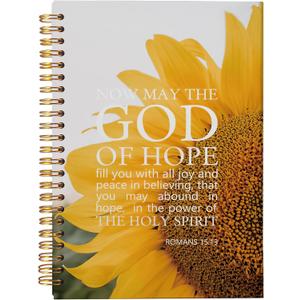 Christian Sunflower Notebook Journal, Bible Journaling Notebook, Gratitude Prayer Journal Notebook, Inspirational Christian Gifts for Women, Romans 15:13, Spiral Bound 5.5x8.3