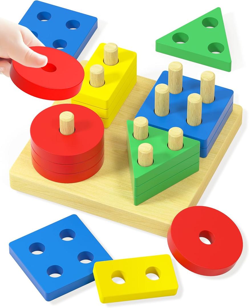 Montessori Toys for 1 2 3 Year Old Boys Girls Toddlers, Wooden Sensory Toys for Ages 2-4 0-2, 1 2 Year Old Boy Girl Birthday Gifts, Educational Toddler Learning Puzzles Toys - Square