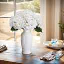 6PCS White Silk Hydrangea Artificial Flowers with Vase | Fake Hydrangea Flowers in Vase for Bedroom Decor Home Table Decor DIY Floral Decoration-14.25 Inch