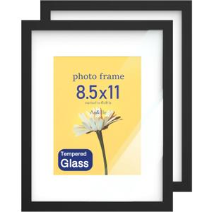 An&He 8.5 x 11 Picture Frame Set of 2, Black Photo Frame, Wooden Picture Frame with High Definition Glass for Wall & Tabletop Display