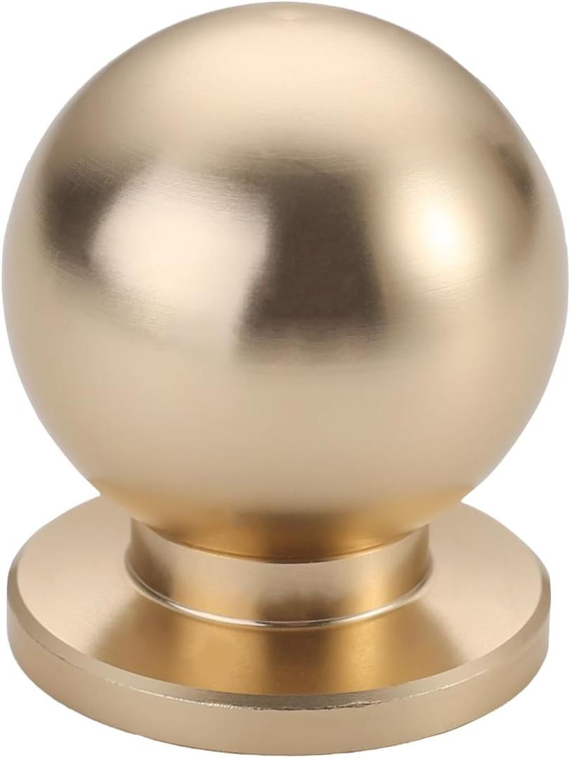 Alzassbg 10 Pack Gold Cabinet Knobs, 1 Inch(27mm) Diameter Round Ball Kitchen Knobs for Cabinets and Drawers AL6016ABG