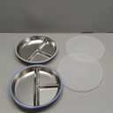 Stainless Steel Toddler Suction Plate with Lid, Deeper 9" Divided Plates with Removable Silicone Sleeves for Kids, Non Toxic & BPA Free | Unbreakable Baby Snack Dishes Set of 2, Blue & Gray