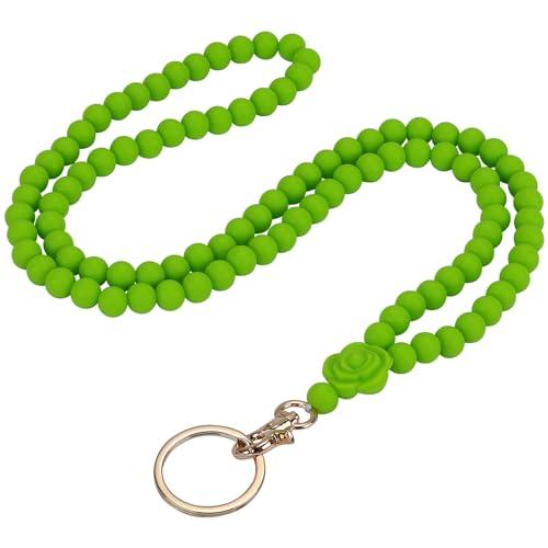 LEGENTLISUR Silicone Lanyard Beaded Lanyard Soft Super Rose Flower Silicone Beads Lanyards Teacher Lanyards for ID Badges and Keys Breakaway Gift for Women Nurse Teacher(Green)