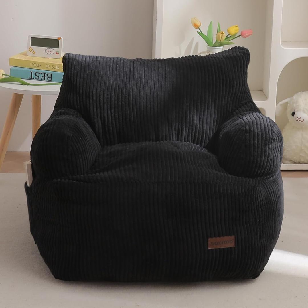 MAXYOYO Kids Bean Bag Chair, Stuffed Toddler Bean Bag Sofa with Filler Bean Bag Chair for Boys and Girls, Lazy Sofa with Pocket Floor Chair for Gaming, Reading (Black)