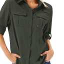 Women's UPF 50 Long Sleeve UV Sun Protection Safari Shirts Outdoor Quick Dry Fishing Hiking Travel Shirts Green XS