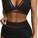 SUUKSESS Women Sexy High Waist Bikini Sets Mesh Tummy Control 2 Piece Swimsuits L