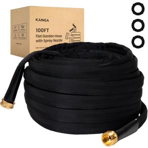 Lightweight Flat Garden Hose 100 FT, 3/4" GHT Flexible Water Hose, Kink Free & Durable 800D Fabric, Portable 100ft Garden Hose for Lawn, Yard, Car Wash