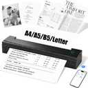 Portable Printer Wireless for Travel, D80 Thermal Printer, Inkless Printers, Compatible with iOS, Android, Laptop, Supports 8.5" x 11" US Letter & A4 & A5 for Home Use, Office, Vehicles, Black