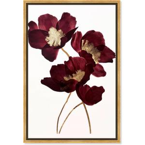 Wine Flowers Framed Floral Fine 1 Piece Canvas Wall Art, 11.5" x 16.5", Gold Frame (16.5L" x 11.5W")