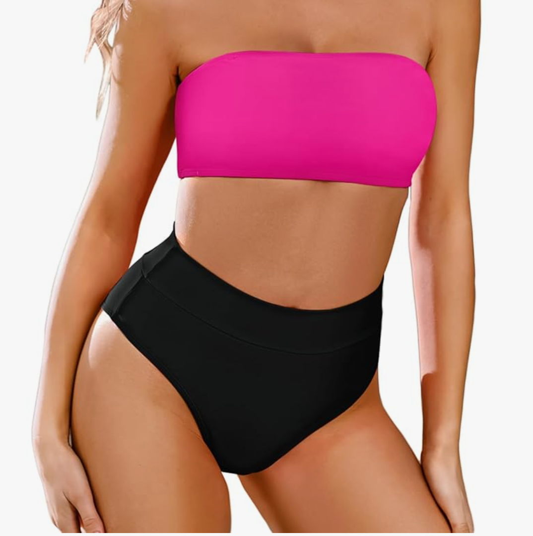 Women's Removable Strap Wrap Pad Cheeky High Waist Bikini Set Swimsuit, Size M