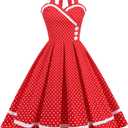 Vintage Women 1950s Rockabilly Swing Dress Pinup 50s Retro Hepburn Style Halterneck A-Line Dresses (Medium)