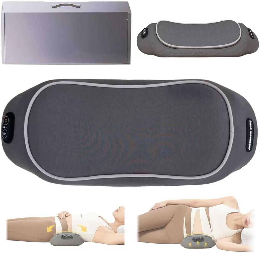 Rechargeable 3-in-1 Lumbar Massager with Heat & Traction - Portable Electric Back Support Pillow for Neck, Shoulder, Lower Back Pain Relief - Cordless Massager for Car, Office Chair, Sofa