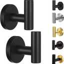 Kruodop Towel Hooks for Bathroom,2 Packs Wall Mount Towel Holder,Black Matte Wall Robe Hook,Stainless Steel Heavy Duty Door Hanger Towel Hook for Kitchen, Bedroom,Hotel,Pool,Coats(Drilling)