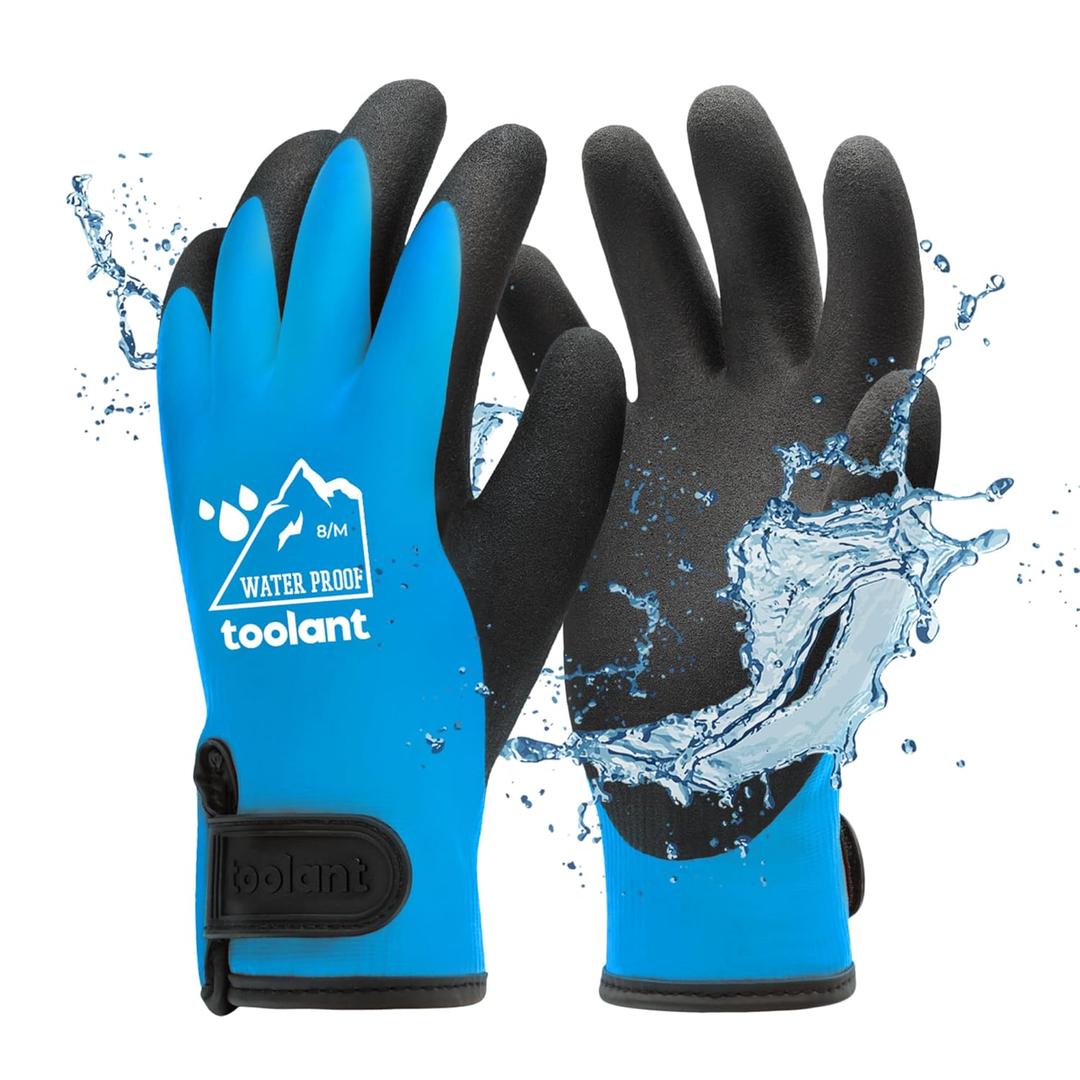 toolant 100% Waterproof Gloves for Men and Women, Winter Work Gloves for Cold Weather, Touchsreen, Thermal Insulated Freezer Gloves, With Grip, Blue, Medium