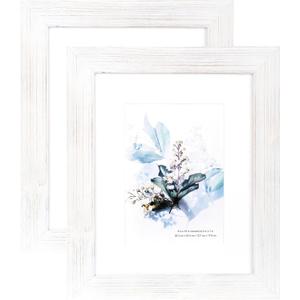KAIWIN 100% Solid Wood White 8x10 Picture Frame 2 Pack - Display Picture 5x7 with Mat, Rustic Wooden Photo Frames for Table Top and Wall Mounting