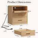 20 Wide Modern Nightstand with Charging Station,2 Drawer End Table with Pull-Out Shelf,Curved Profile Design,Wood Side Table for Bedroom, 15.7 inches x 19.6 inches x 21.6 inches