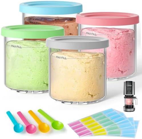 4 Pack Creami Pint Containers and Lids for Ninja, Compatible with Ninja NC299 NC300 NC301 Series Creami Maker Machine Accessories, BPA Free & Dishwasher Safe, Assorted Colors