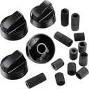 Jetec 4 Pack Control Knobs Replacement with 12 Adapters for Oven/Stove/Range, Please Check Carefully Whether The Dimensions in Figure Match(Black)