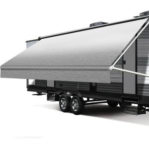 RV Awning Fabric Replacement, 18.5oz Heavy-Duty Weatherproof Vinyl Camper Awning Replacement Universal Outdoor Canopy for RV, Motorhome, and Trailer Awnings-Light Gray Fade-16(Fabric 15'2")