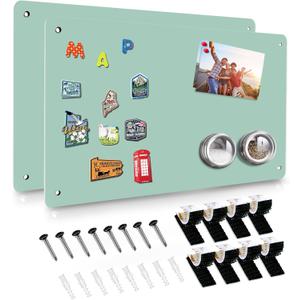 Green 2Pack Magnetic Board,17.5" x 11.4" Magnet Bulletin Board to Display Magnetic Notes, Poetry, Photos, Suitable for Wall, Refrigerator, Cabinet etc, Come with 4 Pcs Dual Lock Tape and Screws