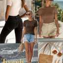 Ficerd 3 Pack Women's Ribbed T-Shirts, Cotton Short Sleeve Basic Tees Crewneck Fitted Tops Casual Shirts 2026 Summer Trendy (Beige, XL)