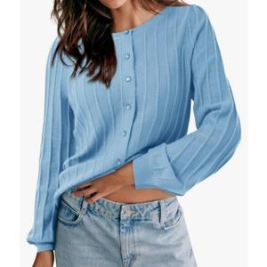 Cicy Bell Womens Button Down Knit Cardigan Fall Long Sleeve Lightweight Open Front Casual Crew Neck Sweater Tops, No size