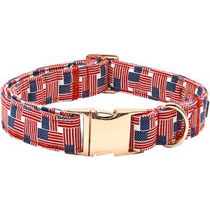 Independence Day Dog Collar, Summer Interwoven Flags Durable Metal Boy Dog Collars Adjustable Pet Collar for Small Dogs