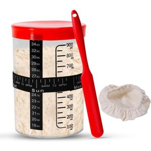 Premium Sourdough Starter Jar Glass - 34 oz Sour Dough Starter Jars, with Spatula, Wide Mouth Jar Cover, Thermometer, Date Marked Feeding Band, Sourdough Jar for Baker