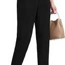 Houmous Womens Cotton Barrel Pants 26" Stretch Lounge Golf Travel Casual Slacks Belt Loops Pockets (26 Inseam, Black, X-Large)
