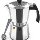 Cafe Du Chateau Moka Pot Espresso Maker - Makes 6 Espresso Cups - Stovetop Coffee Percolator with Clip Measuring Spoon - Ideal Cuban & Italian Coffee Maker