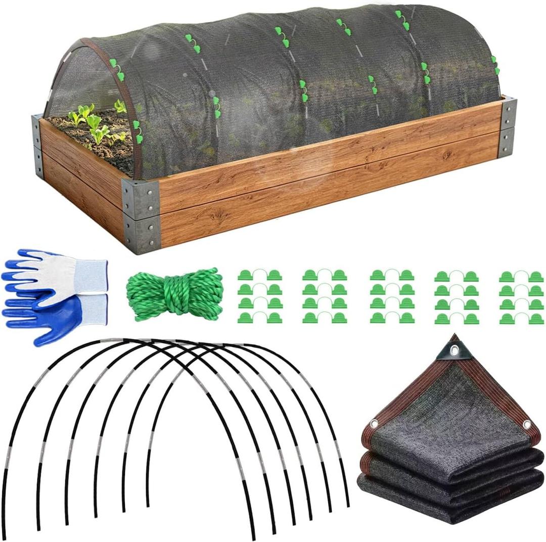80"x120" Garden Shade Kit 80% Garden Shade Cloth with Hoops for Garden Raised Bed Shade Cover for Plants Vegetables Fruit Heat Protection