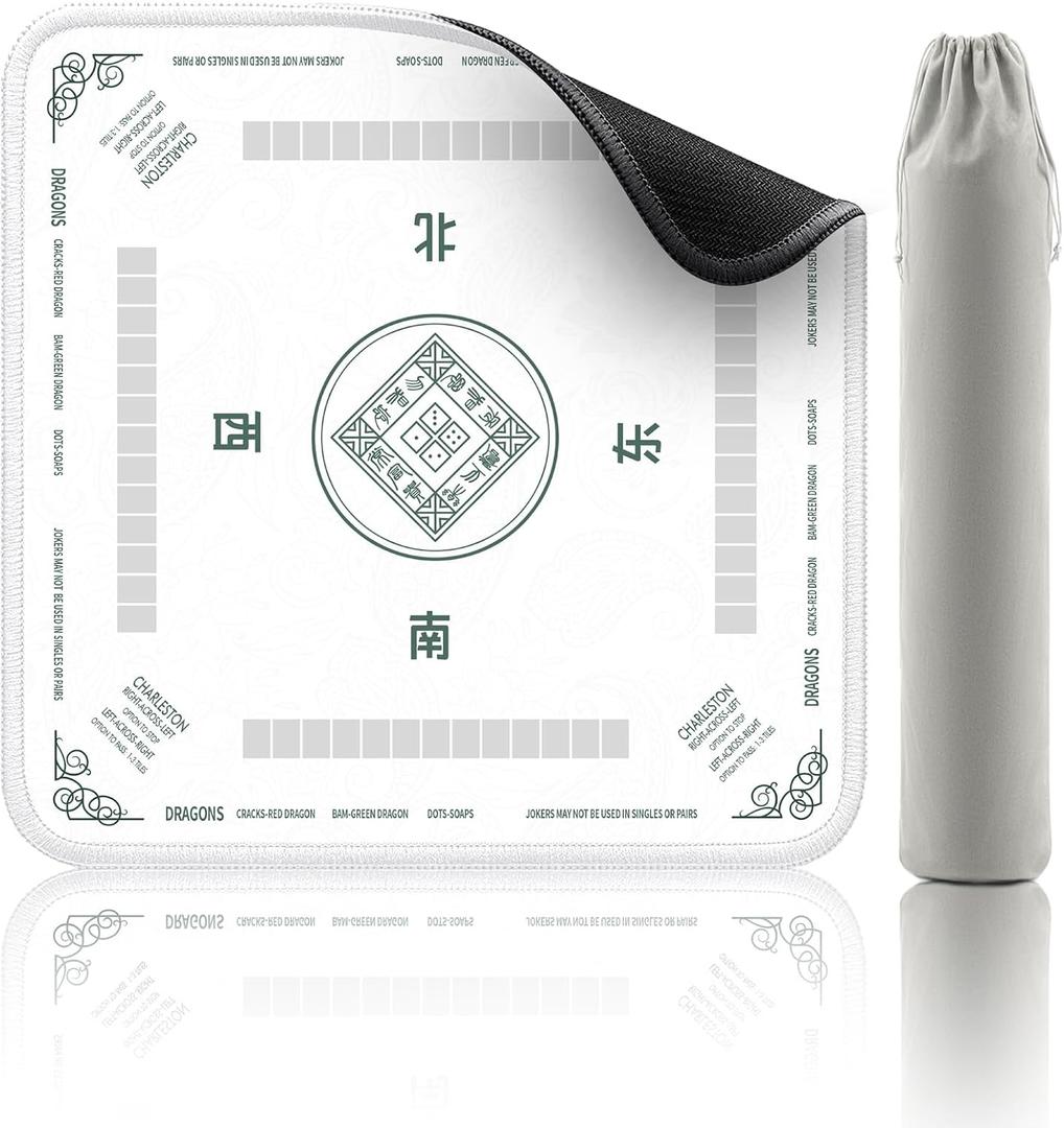 2F22E Mahjong Mat - Non-Slip Noise Reduction Gaming Mat 32.4x32.4 Inch for Mahjong/Poker/Board Games/Card Games/Dominoes (White)