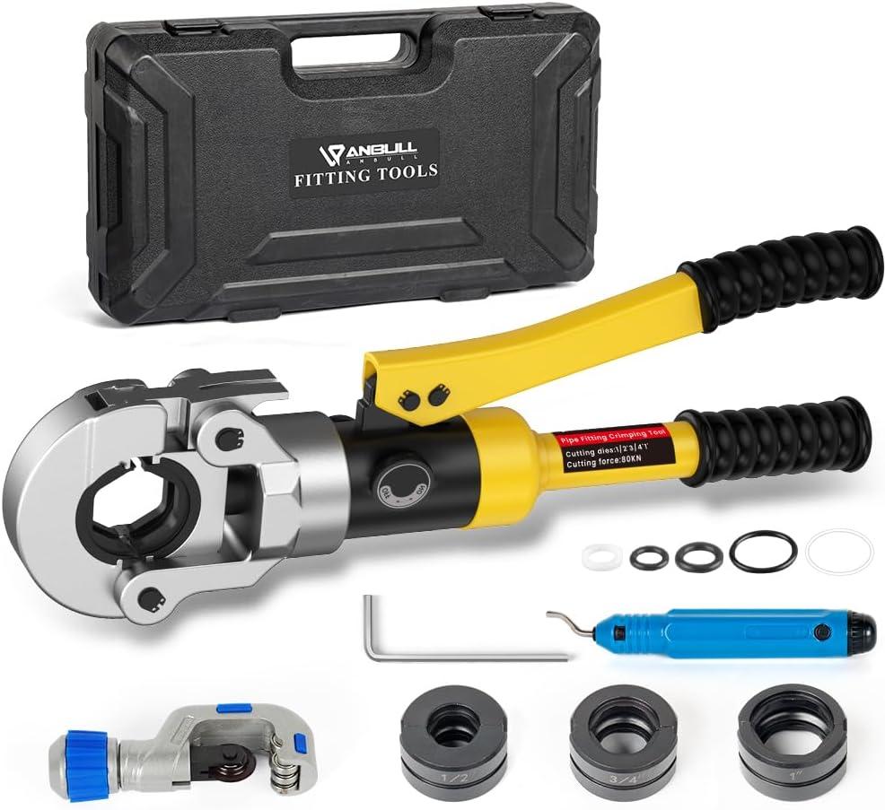 Anbull Hydraulic Copper Tube Crimping Tool,Copper Pipe Fittings Crimping and Plumbing Tool with Crimping Dies Jaw 1/2", 3/4", 1"