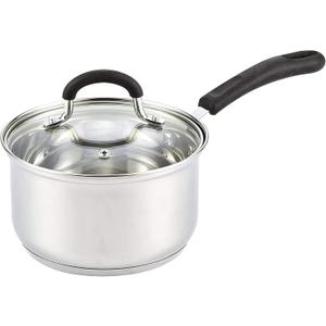 Cook N Home 3 Quart Stainless Steel Saucepan Set with Lid, Induction Compatible Milk Pots, Stay-Cool Silicone Handle, Mirror Polished 18/10 Cookware, Dishwasher & Oven Safe, Silver