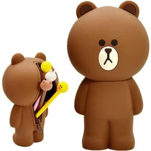 Cute Bear Pencil Case Aesthetic Brown Bear Kawaii Pencil Case Anime Pencil Pouch for Girls Boys Storage Bag Pen Holders School Students Stationery Case