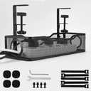 Under Desk Cable Management Tray  Clamp-On Metal Desk Organizer for Under Cable Organizer and Power Cord Storage  Sturdy and Easy Installation  Ideal for Home Office Desks (Black)
