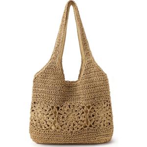 Beach Bag, Straw Beach Bags for Women, Floral Designed Beach Tote Lightweight Foldable Straw Bag